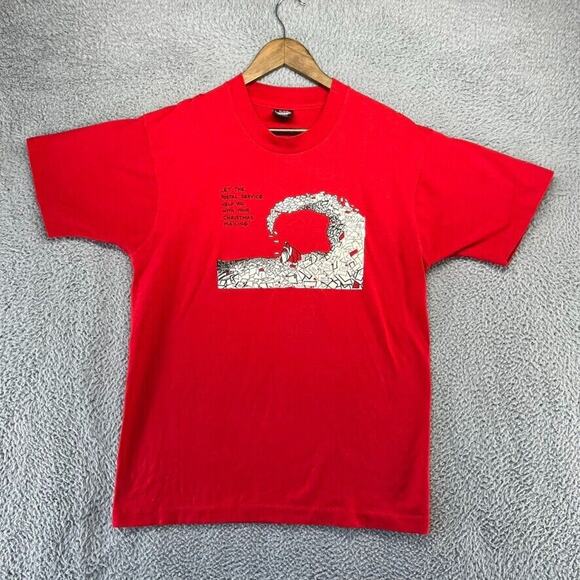 Vintage Santa Shirt Men's Large Red Graphic Single Stitch Christmas USA Made 90s - Picture 2 of 8
